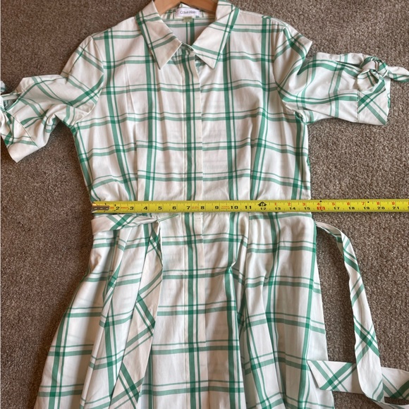 Calvin Klein White and Green Plaid A Line Shirt Dress Hidden Pockets 50’s style - Picture 9 of 10
